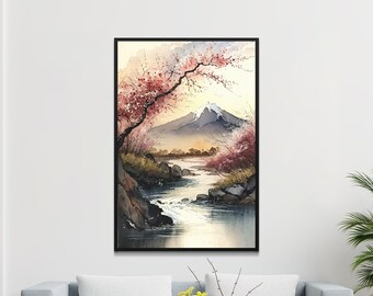 PRINTABLE Landscape Art Japanese Cherry Blossom Scenic - Etsy
