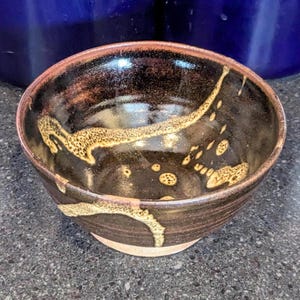 Gold and Brown Ceramic Bowl, Wheel Thrown Handmade Stoneware Medium Bowl, Cereal Bowl, Soup Bowl, Ice Cream Bowl, Handmade Pottery Bowl