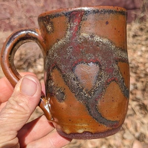 Handmade Metallic Gold and Red Coffee Mug, Ceramic Tea Cup, Rustic Wheel Thrown Coffee Cup, Pottery Gift, Coffee Lover Gift, 8 ounces