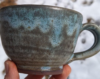 Handmade Turquoise Coffee Mug, Ceramic Tea Cup, Rustic Wheel Thrown Coffee Cup, Pottery Gift, Unique Housewarming, Coffee Lover Gift, 10 oz