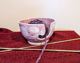 Pink Yarn Bowl, Ceramic Yarn Bowl, Knitting Bowl, Wheel Thrown Bowl, Wool Bowl, Knitting and Crochet Accessory, Gift for Knitters, Gift idea