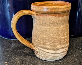 Handmade Swirly Orange Mug, Ceramic Coffee Cup, Rustic Wheel Thrown Tea Cup, 12 oz