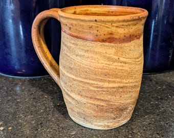 Handmade Swirly Orange Mug, Ceramic Coffee Cup, Rustic Wheel Thrown Tea Cup, 14 oz
