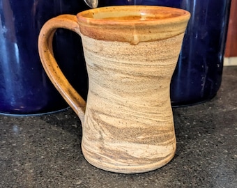 Handmade Swirly Orange Mug, Ceramic Coffee Cup, Rustic Wheel Thrown Tea Cup, Unique Housewarming, Coffee Lover Gift, 16 oz