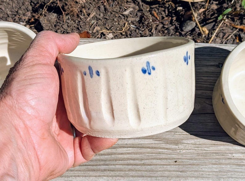 Handmade White and Blue Stoneware Ramekin, Wheel Thrown Mini Casserole image 3