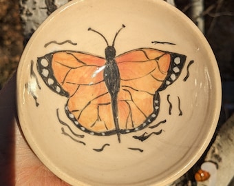 Butterfly Bowl, Nature Bowl, Handmade Bowl, Wheel Thrown Bowl, Monarch Butterfly Bowl, Stoneware Bowl, Hand Painted Trinket Bowl, Butterfly