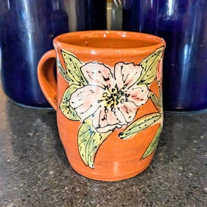 Handmade Apple Blossom Coffee Mug, Ceramic Tea Cup, Cup with flowers, Wheel Thrown Cup, Pottery Gift, Gardener&#39;s Gift, Coffee Lover Gift