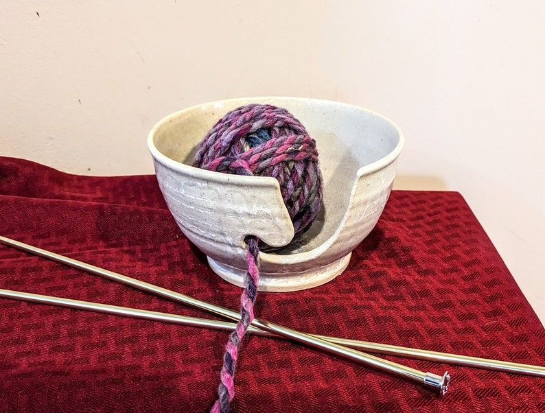 White Yarn Bowl, Ceramic Yarn Bowl, Knitting Bowl, Wheel Thrown Bowl, Wool Bowl, Knitting and Crochet Accessory, Gift for Knitters image 1