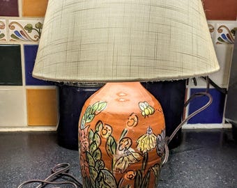 Handmade Ceramic Floral Table Lamp, Lamp with Flowers