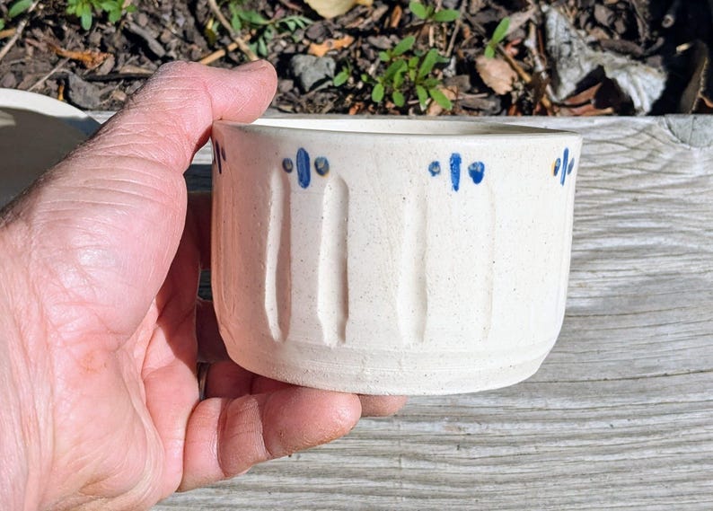 Handmade White and Blue Stoneware Ramekin, Wheel Thrown Mini Casserole image 2