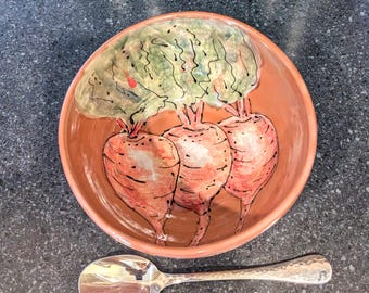 Hand Painted Ceramic Beet Bowl, Handmade Vegetable Bowl