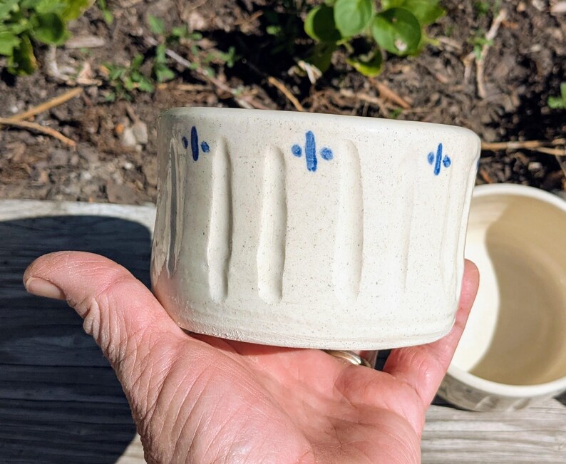 Handmade White and Blue Stoneware Ramekin, Wheel Thrown Mini Casserole image 5