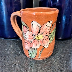 Handmade Apple Blossom Coffee Mug, Ceramic Tea Cup, Cup with flowers, Wheel Thrown Cup, Pottery Gift, Gardener&#39;s Gift, Coffee Lover Gift