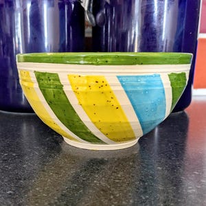 Colorful Handpainted Ceramic Ice Cream Bowl, Wheel Thrown geometric bowl, unique ceramic bowl, Green Small Bowl, Triangle cereal bowl