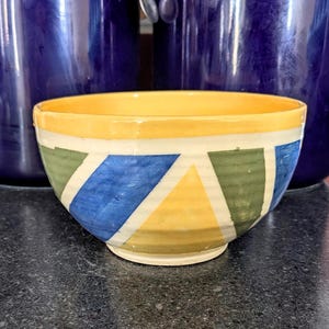 Colorful Handpainted Ceramic Ice Cream Bowl, Wheel Thrown geometric bowl, unique ceramic bowl, Yellow Small Bowl, Triangle cereal bowl