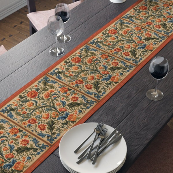 Elegant Rosemaling Table Runner – Captivating Norwegian Heritage Design – Unique Gift for Art Enthusiasts and Culture Admirers