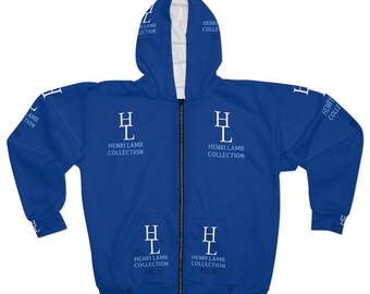 Henri Lamb Collection (spring/fall/winter) Jacket Designer Black, Blue and White Unisex Zip Hoodie (AOP) gifts for him and her