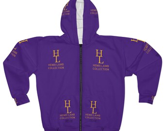 Henri Lamb Collection (spring/fall/winter) Jacket Designer Black, Purple and Light Brown Unisex Zip Hoodie (AOP) gifts for him and her