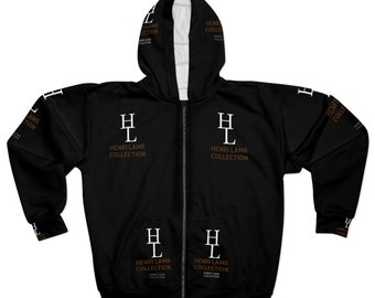 Henri Lamb Collection (spring/fall/winter) Jacket Designer Black, and Brown Gray Unisex Zip Hoodie (AOP) gifts for him and her