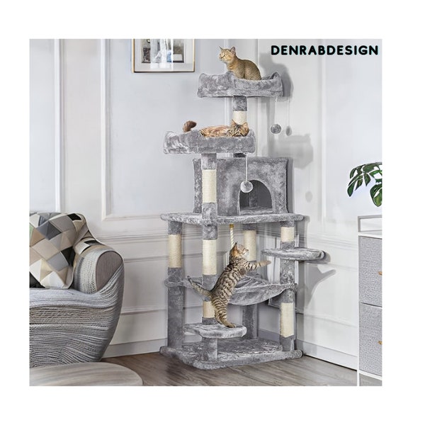 Griffoir pour chat avec lit en sisal, griffoir pour chat interactif pour chat d'intérieur, tour pour chatons, meubles pour chat, arbre à chat, poteau grimpant pour chat, luxe