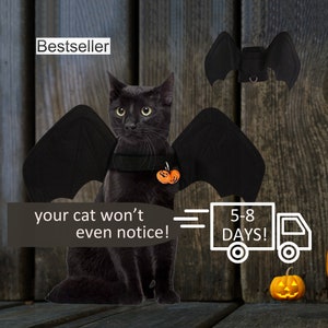 Cat Bat Wings for Halloween Costume for Cat Dress Up Cat Dracula Wings Indoor Kitten Halloween Clothes cat apparel 2 Free Halloween Bell fur