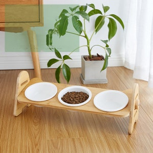 13cm Height Elegant Tilt Wooden Bowl Stand for Cats and Small Dogs, Dining  Table, Cat Bowl Stand, Feeding Stand solid Wood 2 Bowls Free 