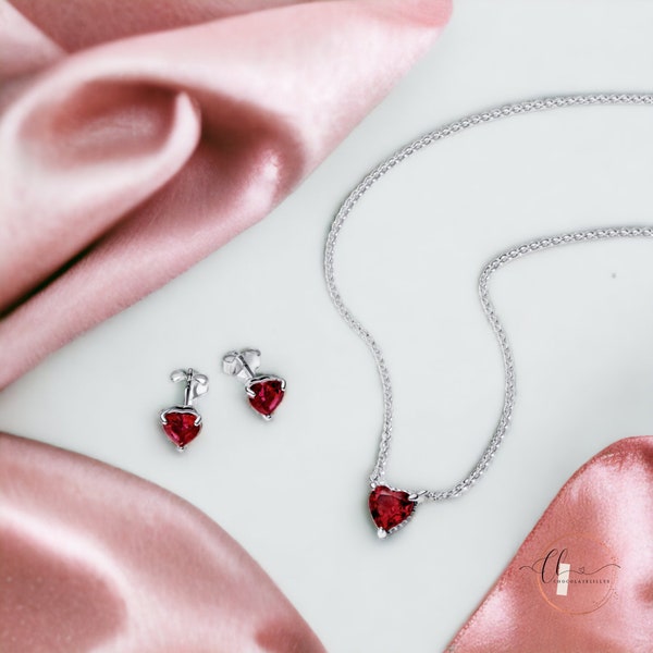 Ensemble de bijoux en cristal pour femme, parure avec collier coeur rouge et boucles d'oreilles coeur en cristal, cadeau bijoux délicats pour la Saint-Valentin pour elle