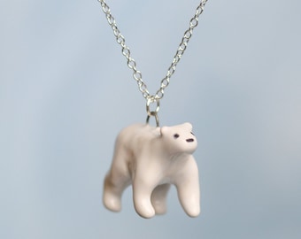 Handmade Ceramic Polar Bear Necklace: Cottagecore Animal Jewelry