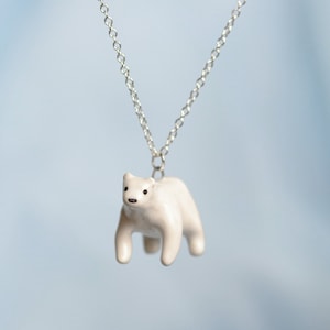 Handmade Ceramic Polar Bear Necklace, Cottagecore Necklace, Cute Animal Charm Necklace, Miniature Bear Figurine, Bear Jewelry, Cute Jewelry