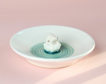 Seconden (lees beschrijving) Handgemaakte keramische ijsbeerringschotel