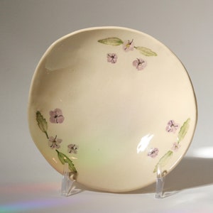 Handmade Ceramic Ring Dish: Pressed Flower Trinket Holder