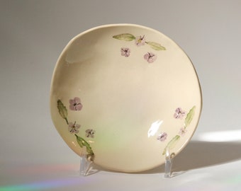 Handmade Ceramic Ring Dish: Pressed Flower Trinket Holder