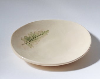 Handmade Ceramic Trinket Dish with Fern Leaf Impression, Leaf Ring Dish, Farmhouse Ring Dish, Rustic Trinket Dish, Farmhouse Decor, SECONDS