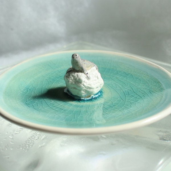 Handmade Ceramic Spotted Seal on Iceberg Ring Dish, Clay Ring Dish, Animal Ring Dish, Ceramic Trinket Dish, Handmade Jewelry Dish, Mini Seal