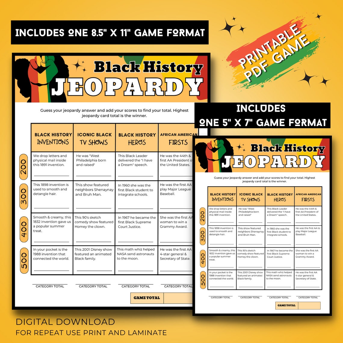 Black History Jeopardy Game Black History Trivia Game Fun Printable