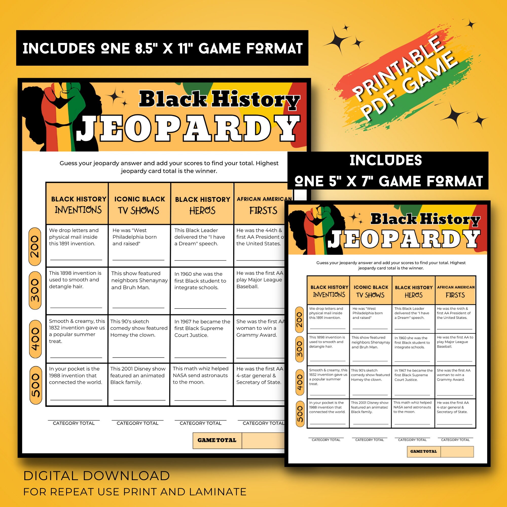 Black History Jeopardy Game Black History Trivia Game Fun Printable Games Black History Month