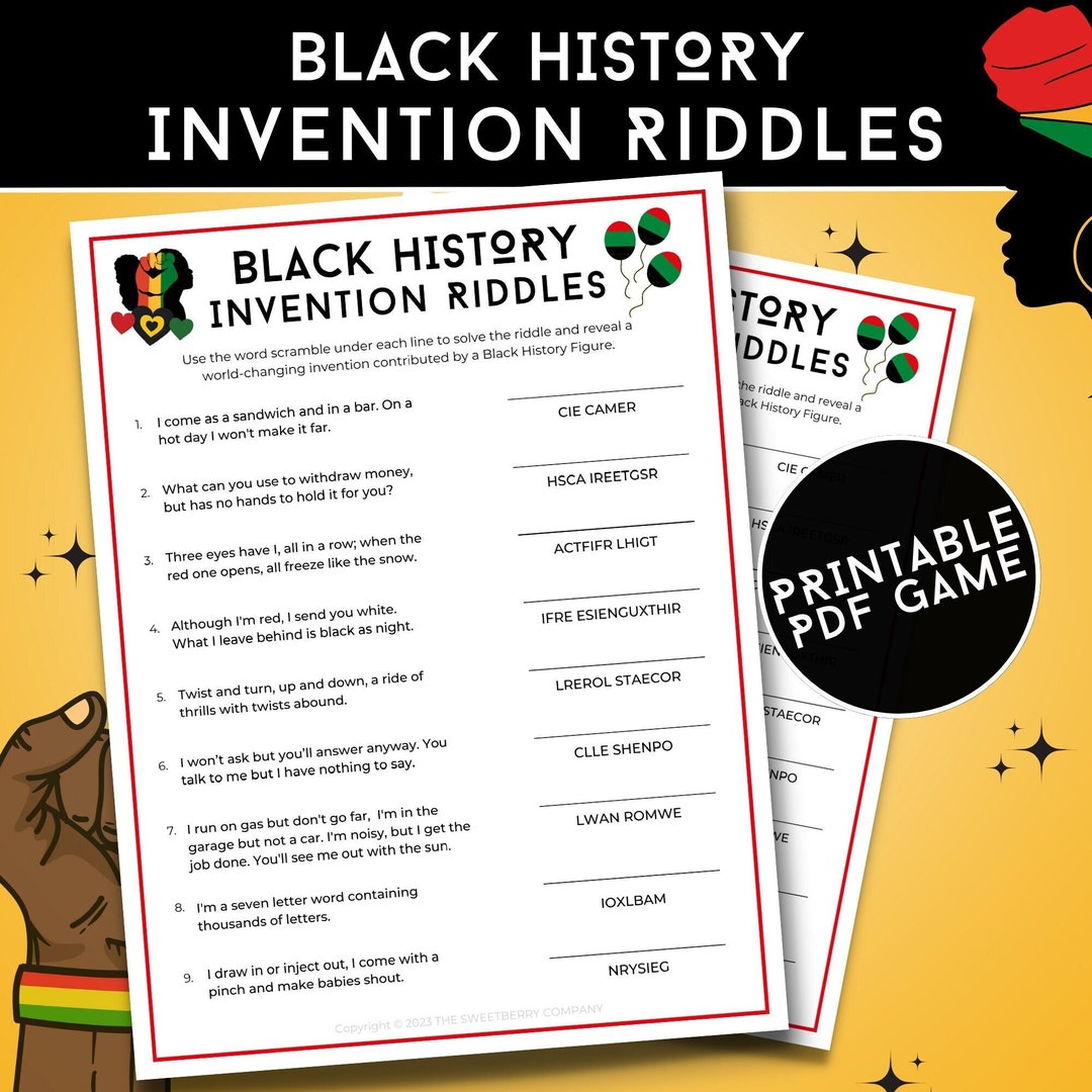 Black History Invention Riddles Game | Word Scramble Games | Fun ...