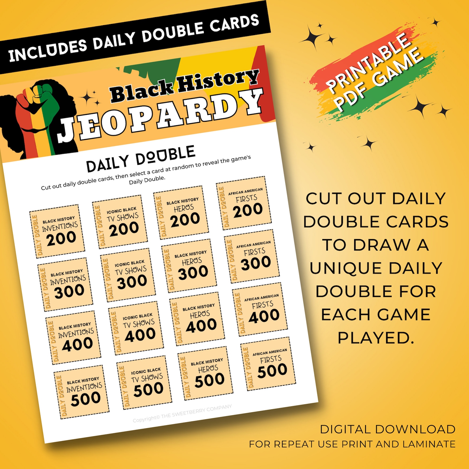 Black History Jeopardy Game Black History Trivia Game Fun Printable