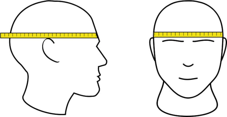 May include: Illustration of a head with a yellow measuring tape around it, showing how to measure head circumference.