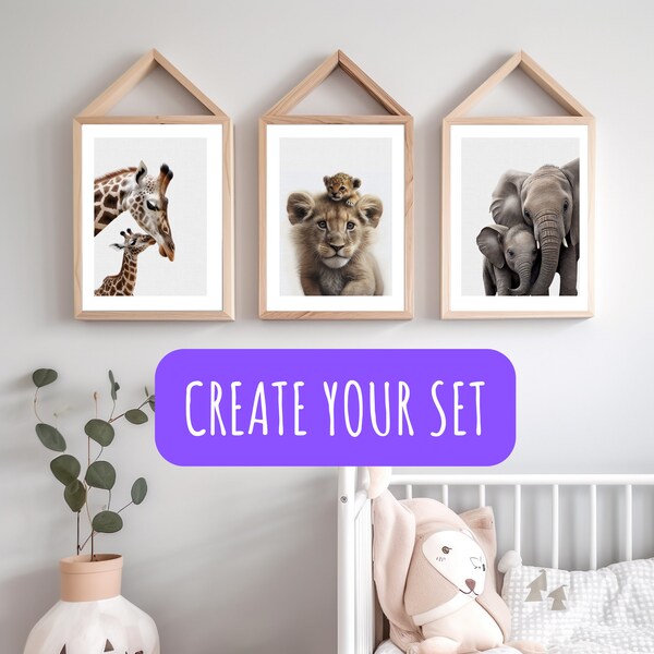 Create your own poster set - safari animal nursery wall art - prints or digtal download -  cute animal print set - baby shower gift