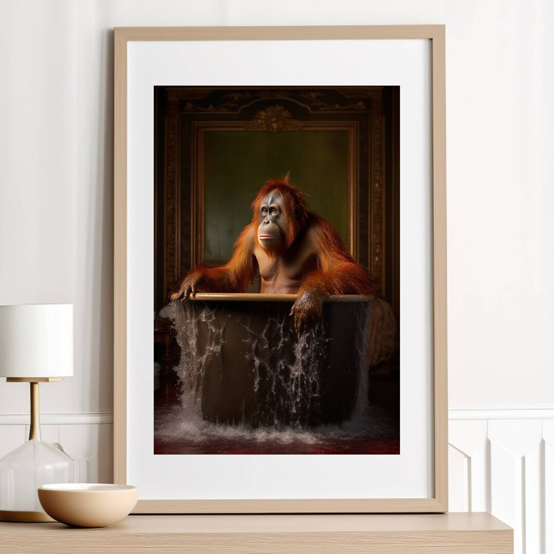 Orangutan in Tub Digital DOWNLOAD Orangutan Animal Art Bathroom
