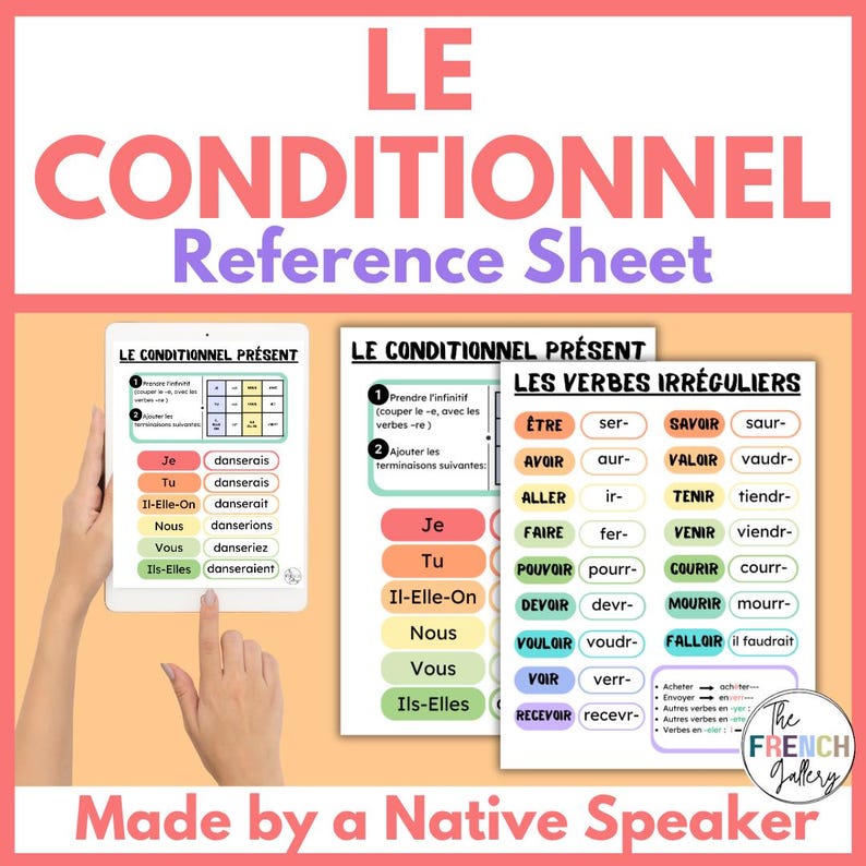 French Grammar for Conditional Printable Note Chart for Present and ...