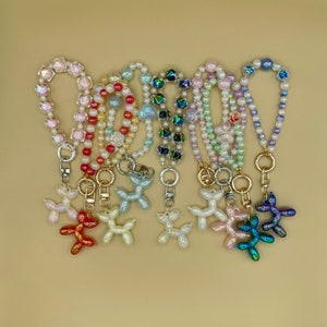 Keychain, Phone Strap, Pendant, Balloon Dog, Cartoon, Beads, Beaded Chain, Glow in the Dark, Bag Charm, Personalized, Handmade, Gift.