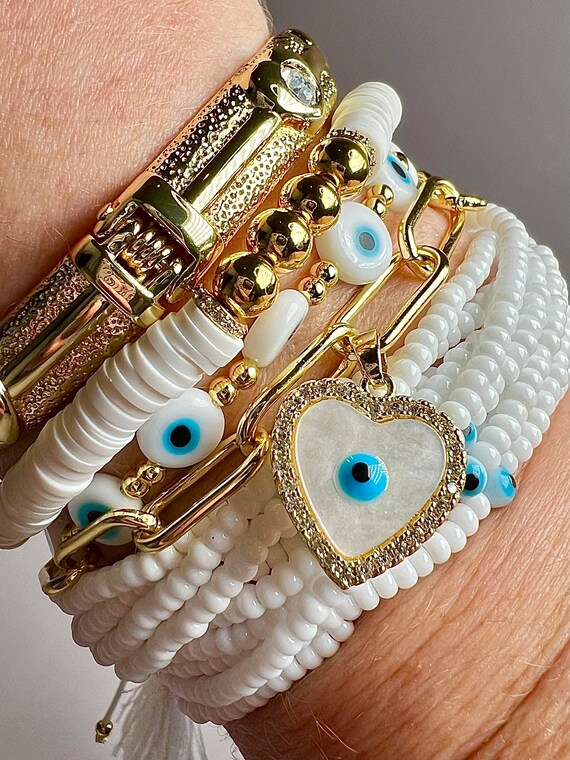 Boho Style Trendy Aesthetic Set of 5 Stackable Beaded Spiritual