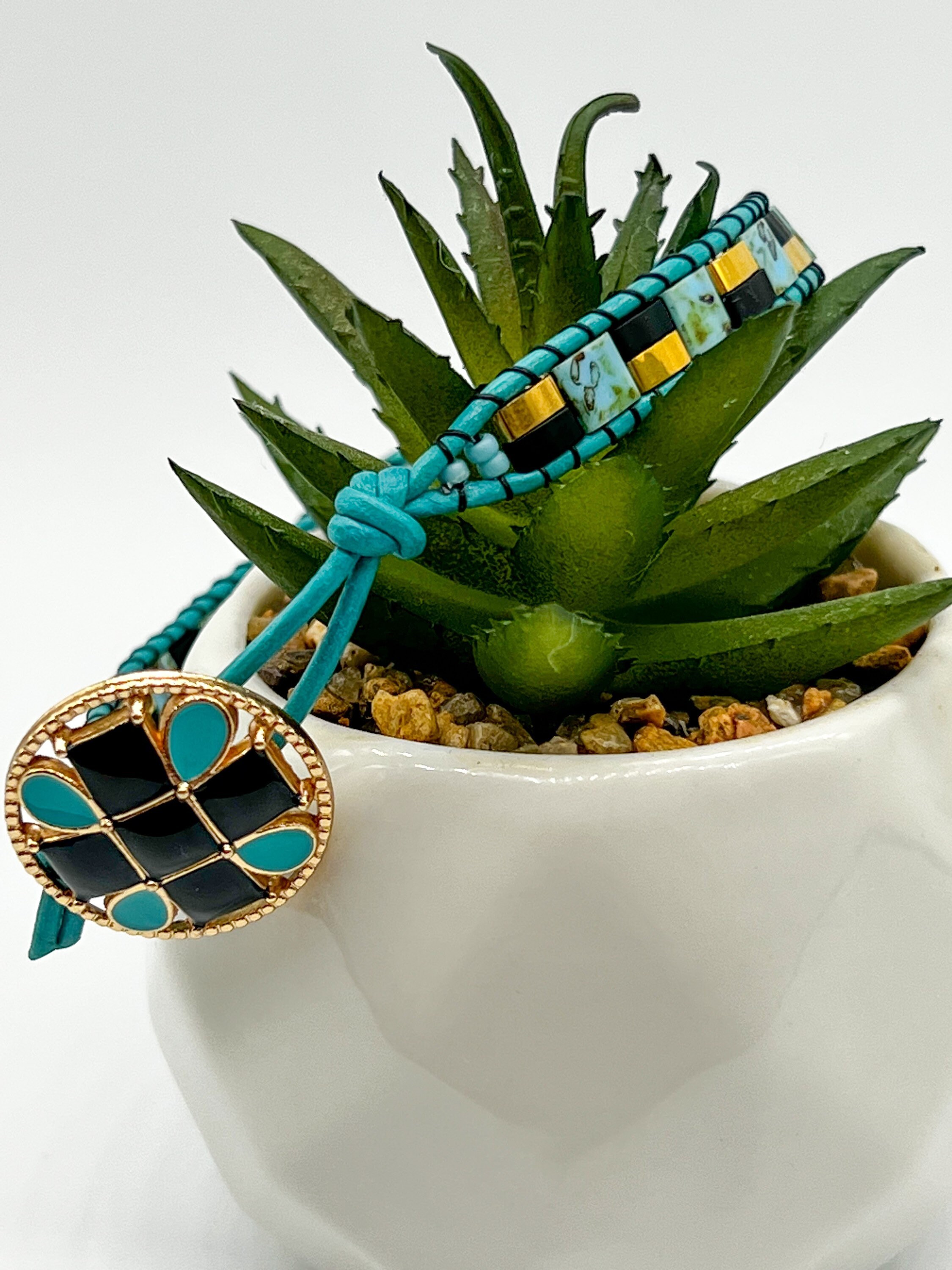 Handmade Boho Style Blue Black Gold Japanese Tila Bead Etsy