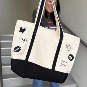 Personalized Embroidered Fall Icon Tote Bag: Custom Autumn Canvas