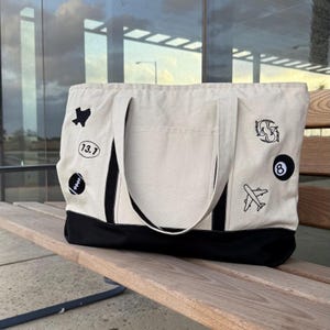 Custom Tote Bag with Charm Icons | Customizable Canvas Tote Bag| Embroidery gifts for her | Personalized Tote Bag with Embroidered Icons