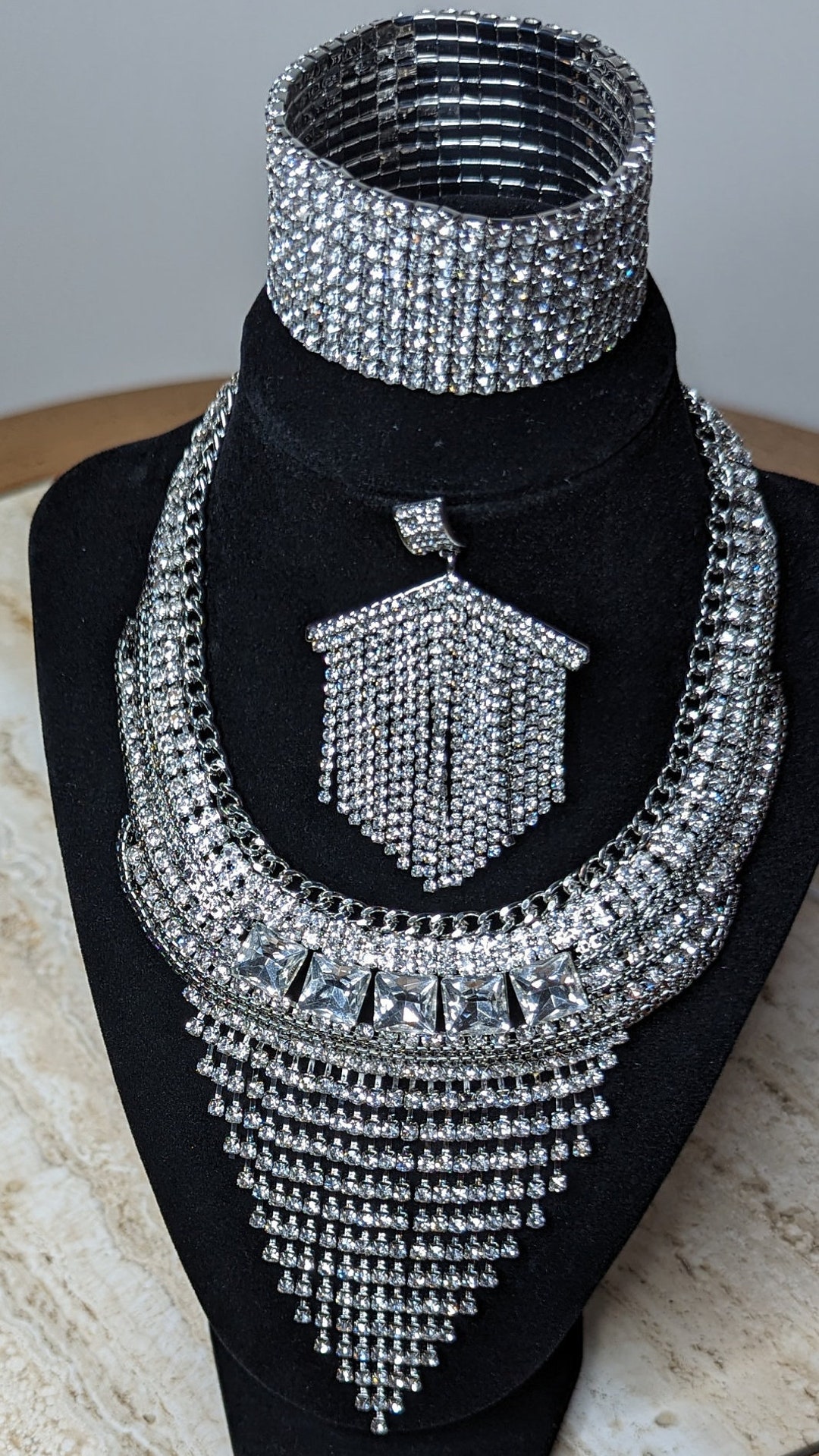 Rhinestone Choker Necklace Set Crystal Tassel Necklace Sparkle Crystal ...