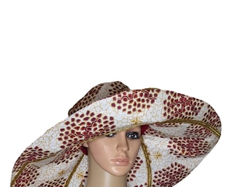 Ankara Summer Hat Wide Brim Beach African Print Oversized Hat Floppy Hat Kente Hat Large Visor Ankara Church Hat Party Hat