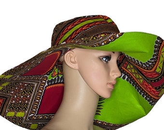 Ankara Summer Hat Wide Brim Beach African Print Oversized Hat Floppy Hat Kente Hat Large Visor Ankara Church Hat Party Hat